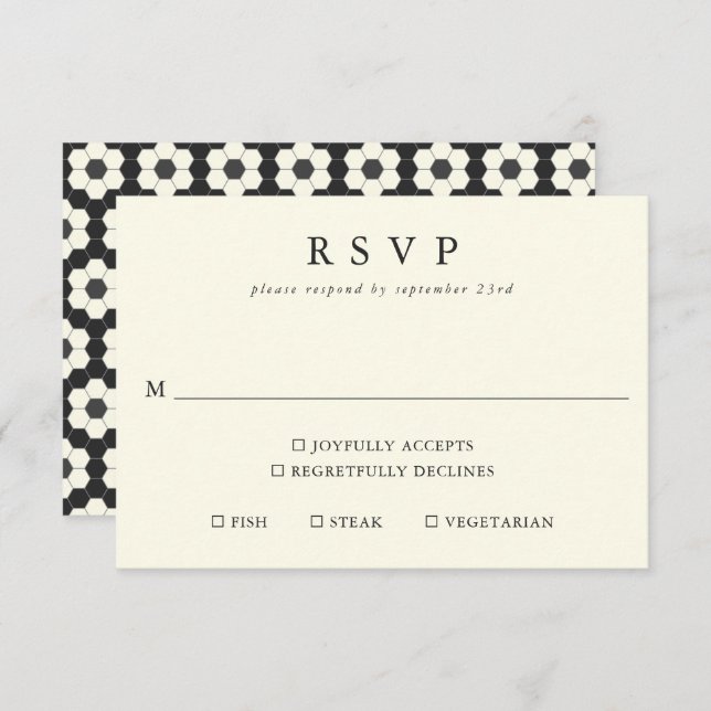 Retro Black White Geometric Tile Elegant Wedding  RSVP Card (Front/Back)