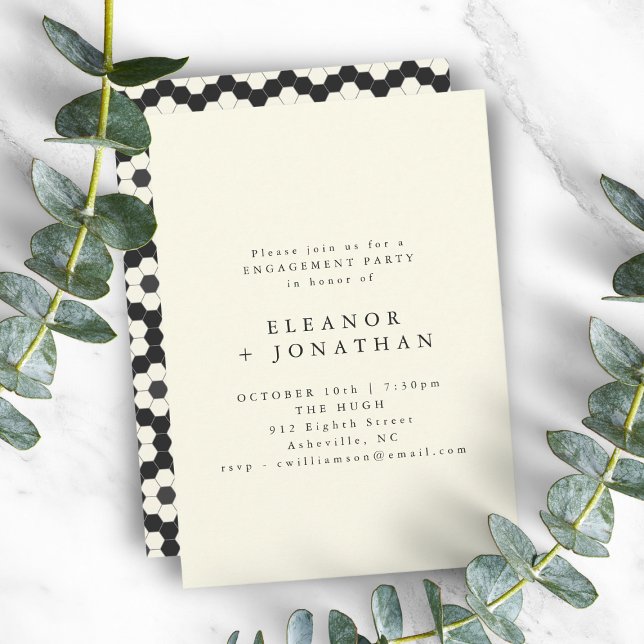 Retro Black White Geometric Tile Engagement Party Invitation (Creator Uploaded)