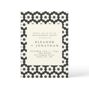 Retro Black White Geometric Tile Engagement Party  Invitation