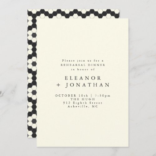 Retro Black White Geometric Tile Rehearsal Dinner  Invitation