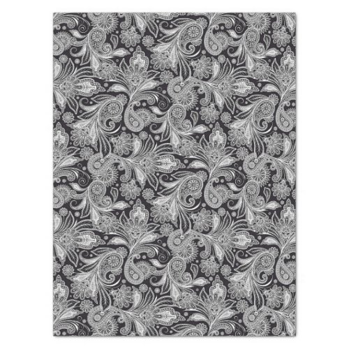 RETRO BLACK WHITE  GREY PAISLEY TISSUE PAPER