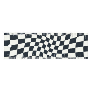Retro Black White Groovy Warped Check Checkered   Ruler
