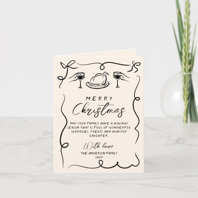 Retro Black & White Hand Drawn Merry Christmas  Holiday Card (Front)