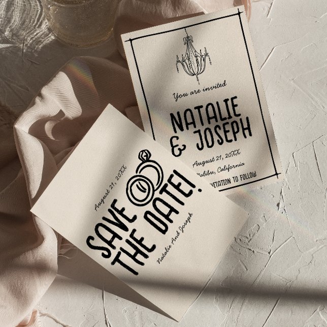 Retro Black White Hand Drawn Quirky Unique Wedding Save The Date (Creator Uploaded)