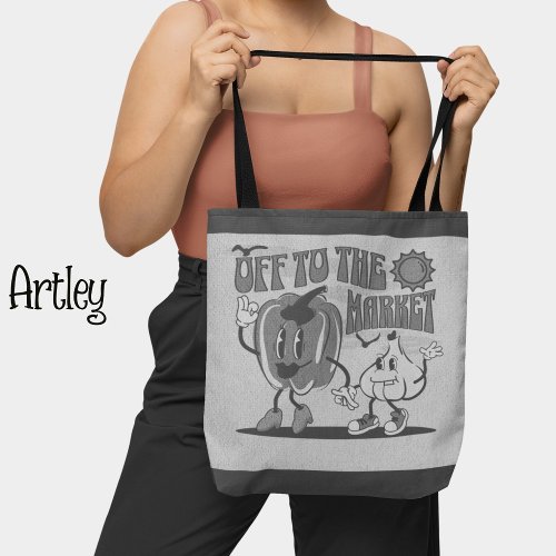 Retro Black White Happy Mom Vegetable Market  Tote Bag