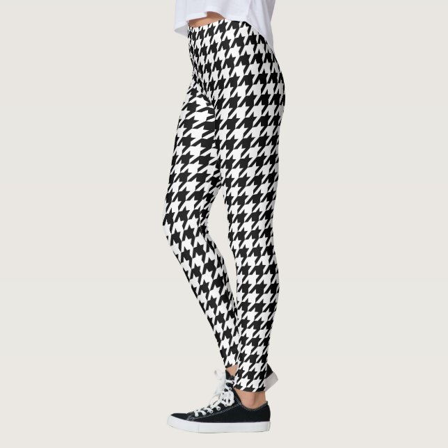 Retro Black White Hounds-tooth classic pattern Leggings (Left)
