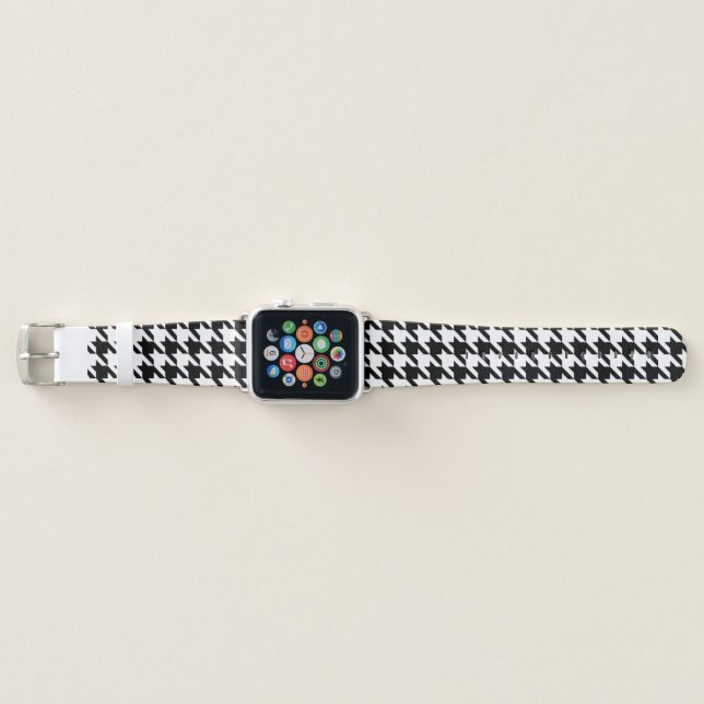 Retro Black White Hounds-tooth Weaving Pattern Apple Watch Band (Front)