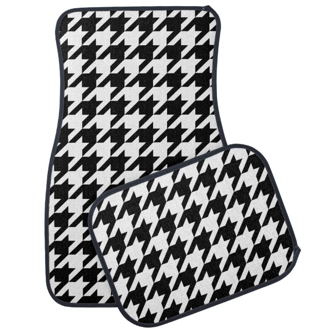 Retro Black White Hounds-tooth Weaving Pattern Car Floor Mat (Set)