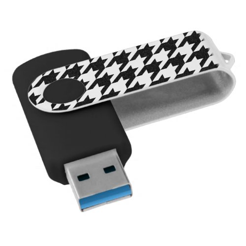 Retro Black White Hounds_tooth Weaving Pattern Flash Drive
