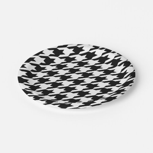 Retro Black White Hounds_tooth weaving pattern Paper Plates