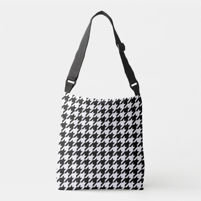 Retro Black White Hounds-tooth Weaving Ppattern Crossbody Bag (Front)