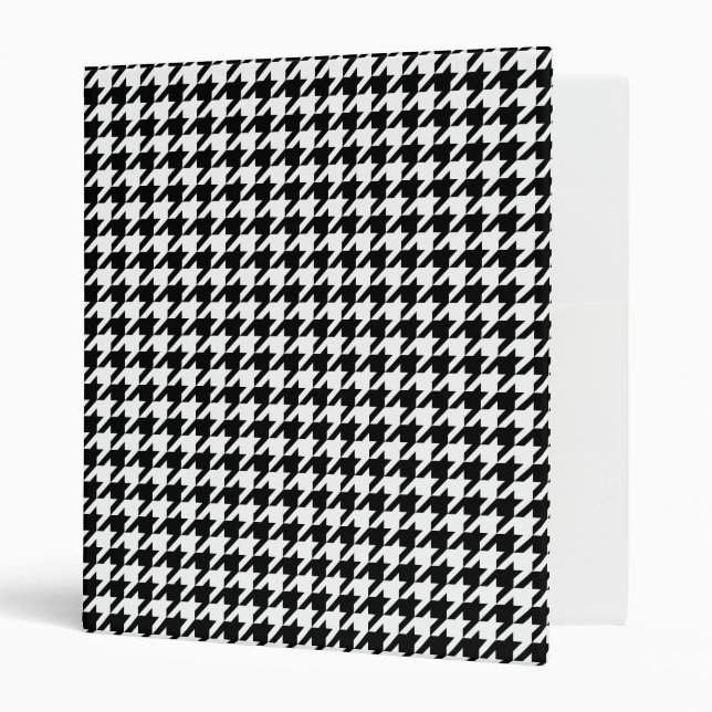 Retro Black White Houndstooth Weaving Pattern 3 Ring Binder (Front/Inside)