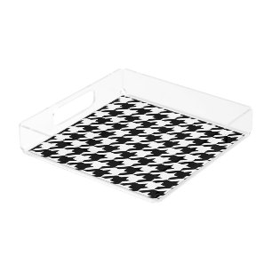 Retro Black White Houndstooth Weaving Pattern Acrylic Tray