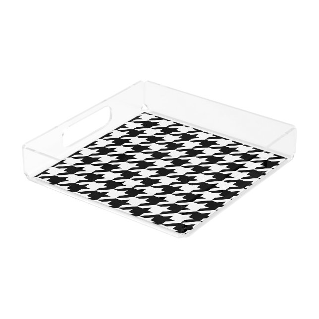 Retro Black White Houndstooth Weaving Pattern Acrylic Tray (Angled)