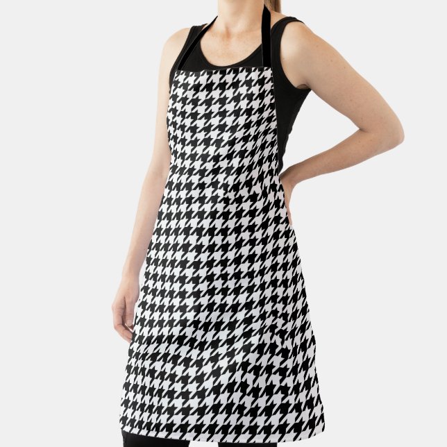 Retro Black White Houndstooth Weaving Pattern Apron (Insitu)