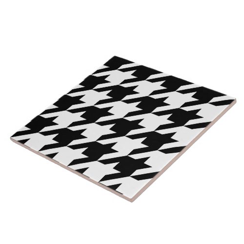 Retro Black White Houndstooth Weaving Pattern Ceramic Tile