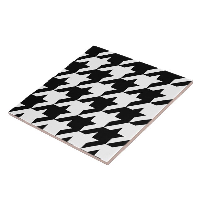Retro Black White Houndstooth Weaving Pattern Ceramic Tile (Side)