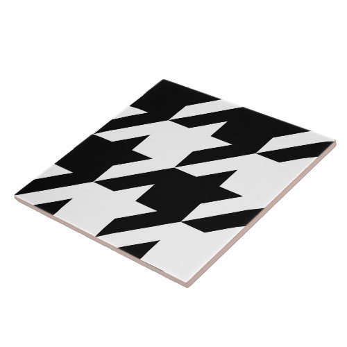 Retro Black White Houndstooth Weaving Pattern Ceramic Tile