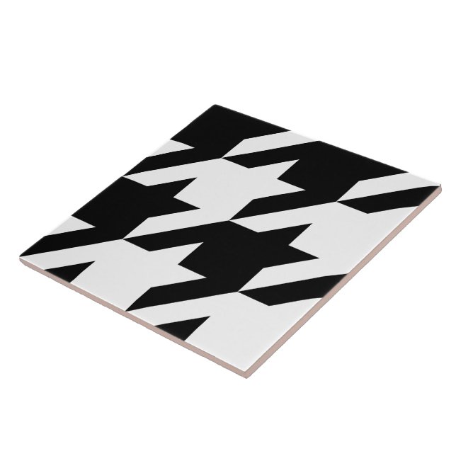 Retro Black White Houndstooth Weaving Pattern Ceramic Tile (Side)