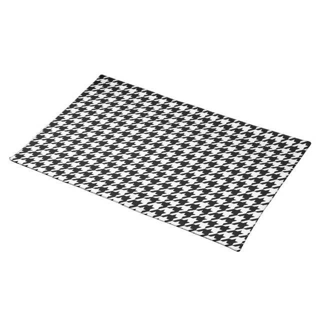 Retro Black White Houndstooth Weaving Pattern Cloth Placemat (On Table)