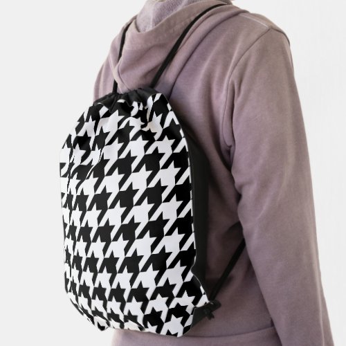 Retro Black White Houndstooth Weaving Pattern Drawstring Bag