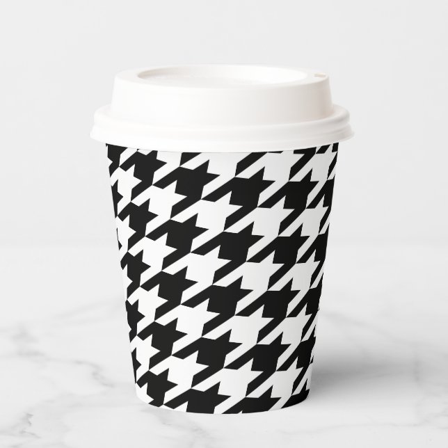 Retro Black White Houndstooth Weaving Pattern Paper Cups (Front)