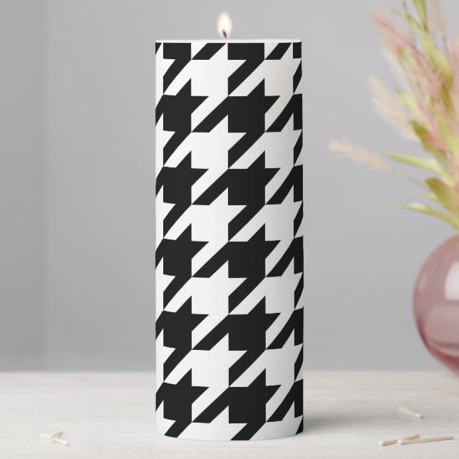 Retro Black White Houndstooth Weaving Pattern Pillar Candle (In Situ)