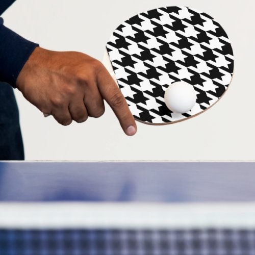 Retro Black White Houndstooth Weaving Pattern Ping Pong Paddle