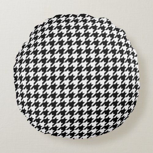 Retro Black White Houndstooth Weaving Pattern Round Pillow