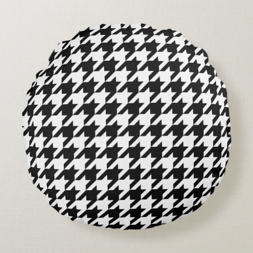 Retro Black White Houndstooth Weaving Pattern Round Pillow