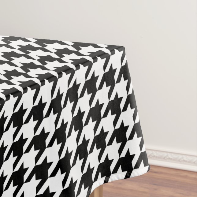Retro Black White Houndstooth Weaving Pattern Tablecloth (In Situ)