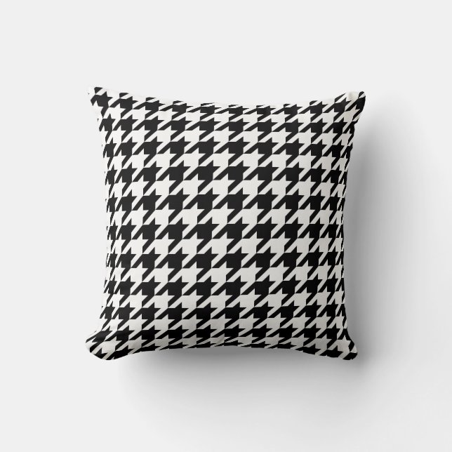 Retro Black White Houndstooth Weaving Pattern Throw Pillow (Front)