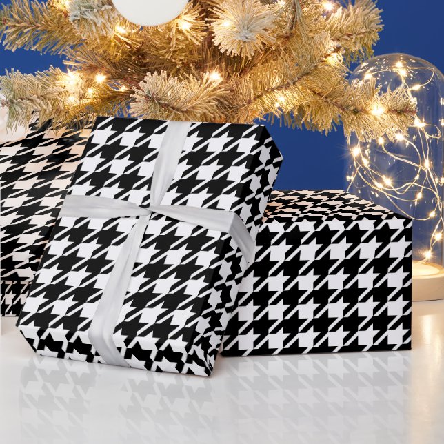 Retro Black White Houndstooth Weaving Pattern Wrapping Paper (Holidays)