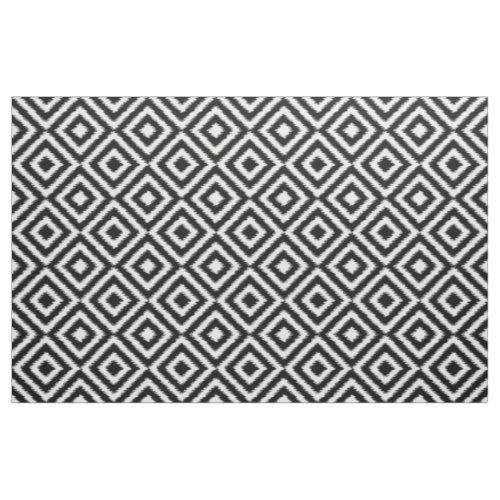 Retro Black White Ikat Diamond Squares Pattern Fabric