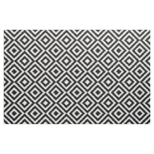 Retro Black White Ikat Diamond Squares Pattern Fabric