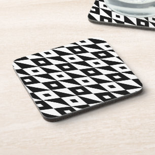 Retro Black White Lozenges Modern Pattern Beverage Coaster