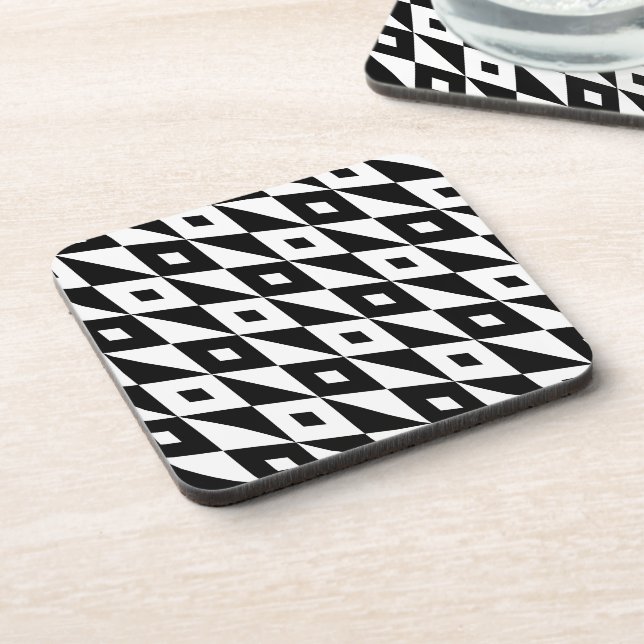 Retro Black White Lozenges Modern Pattern Beverage Coaster (Left Side)