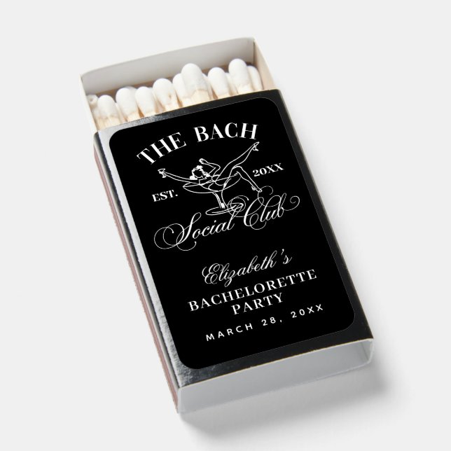 Retro Black White Martini Bachelorette Party Matchboxes (Front Open)