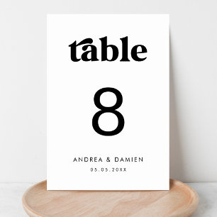 Retro Black White Modern Simple Minimal Wedding Table Number
