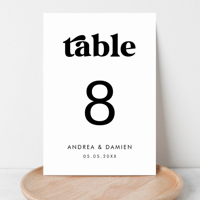 Retro | Black White Modern Simple Minimal Wedding Table Number (Creator Uploaded)