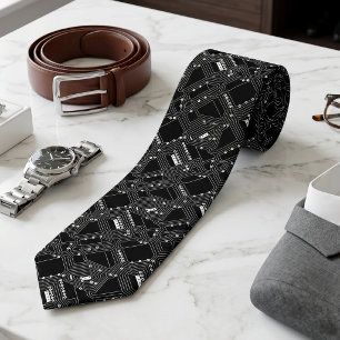 Retro Black White Necktie For Engineer
