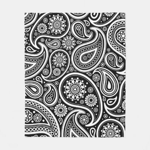 Retro Black White Paisley Print Fleece Blanket