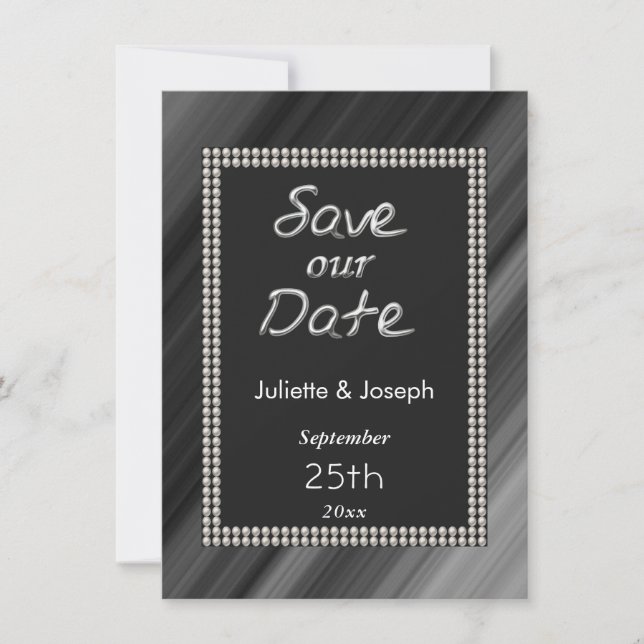 Retro Black & White Pearls with Photo   Save The Date (Front)