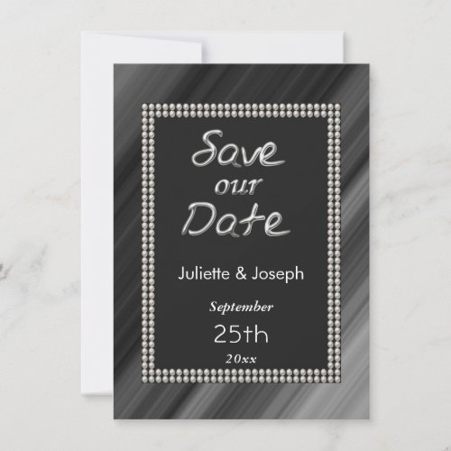 Retro Black  White Pearls with Photo   Save The Date