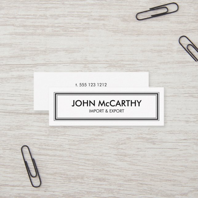 Retro Black White Professional Stripes Minimalist Mini Business Card (Front/Back In Situ)