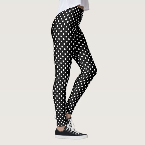 Retro Black White Small Polka Dots Pattern Fashion Leggings