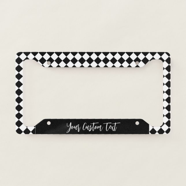 Retro Black White Square Pattern Classic Design License Plate Frame (Front)