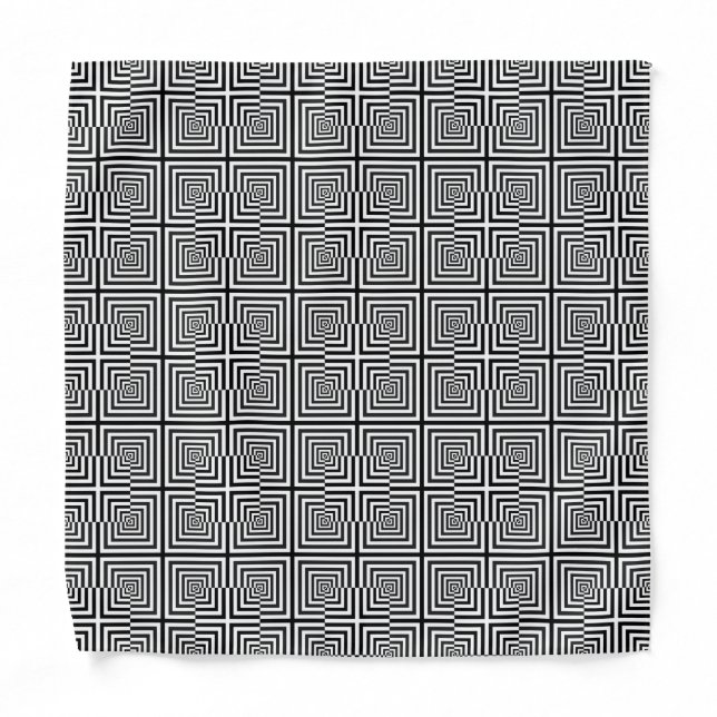 Retro Black White Squares Psychedelic Pattern Bandana (Front)