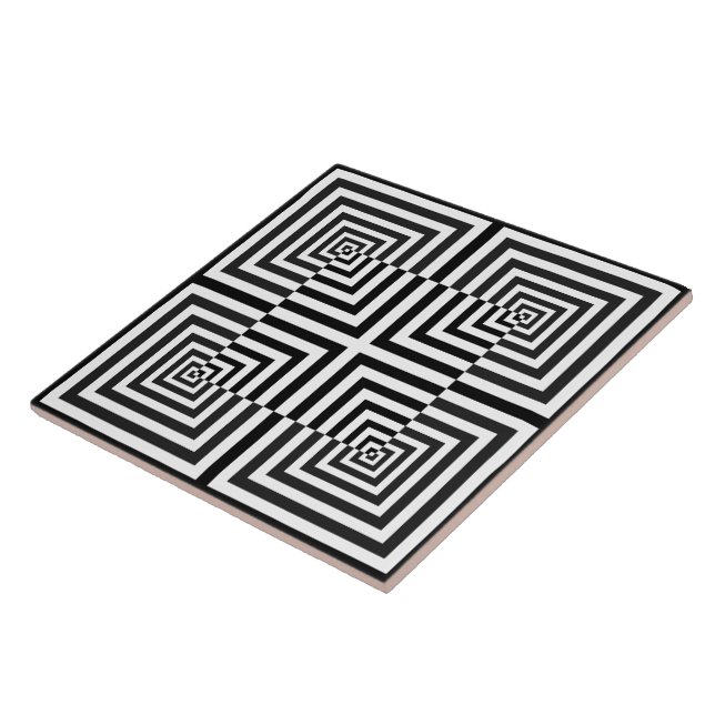 Retro Black White Squares Psychedelic Pattern Ceramic Tile (Side)