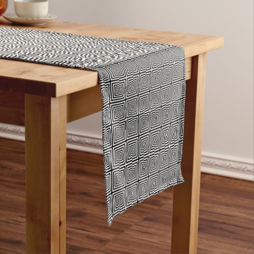 Retro Black White Squares Psychedelic Pattern Short Table Runner
